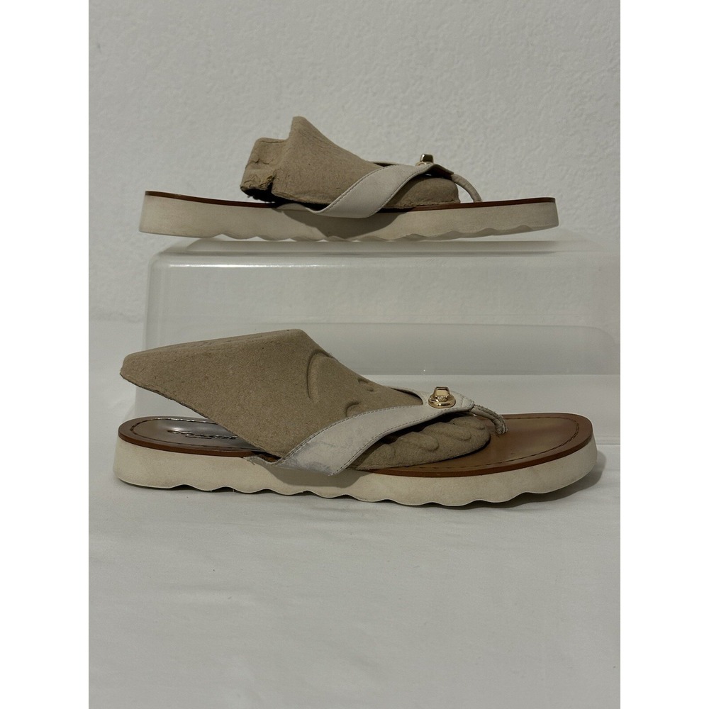 COACH‎ Womens Sz 7 Shelly Turnlock Flip Flop Sandal White Leather